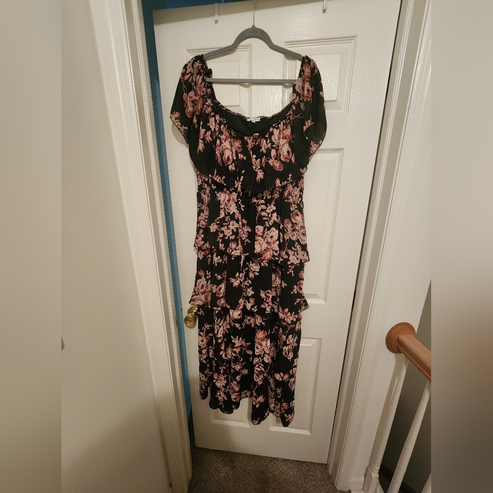 Baltic Born Floral Strapless Dress in Black and Pink - Picture 3 of 4